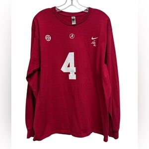 Alabama Jalen Milroe Autographed Red Long Sleeve T-Shirt Large